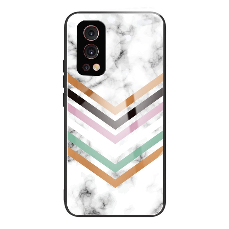 Marble Tempered Glass Back Cover TPU Border Case For OnePlus Nord 2 5G