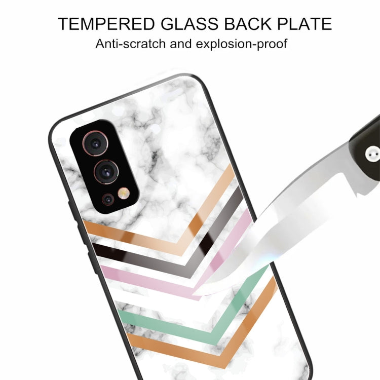 Marble Tempered Glass Back Cover TPU Border Case For OnePlus Nord 2 5G