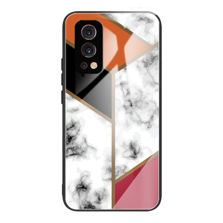Marble Tempered Glass Back Cover TPU Border Case For OnePlus Nord 2 5G