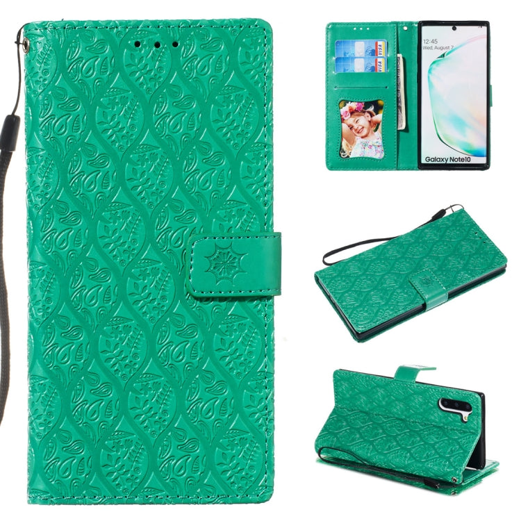 For Galaxy Note10 / Note10 5G Pressed Printing Rattan Flower Pattern Horizontal Flip PU Leather Case, with Holder & Card Slots & Wallet & Photo Frame