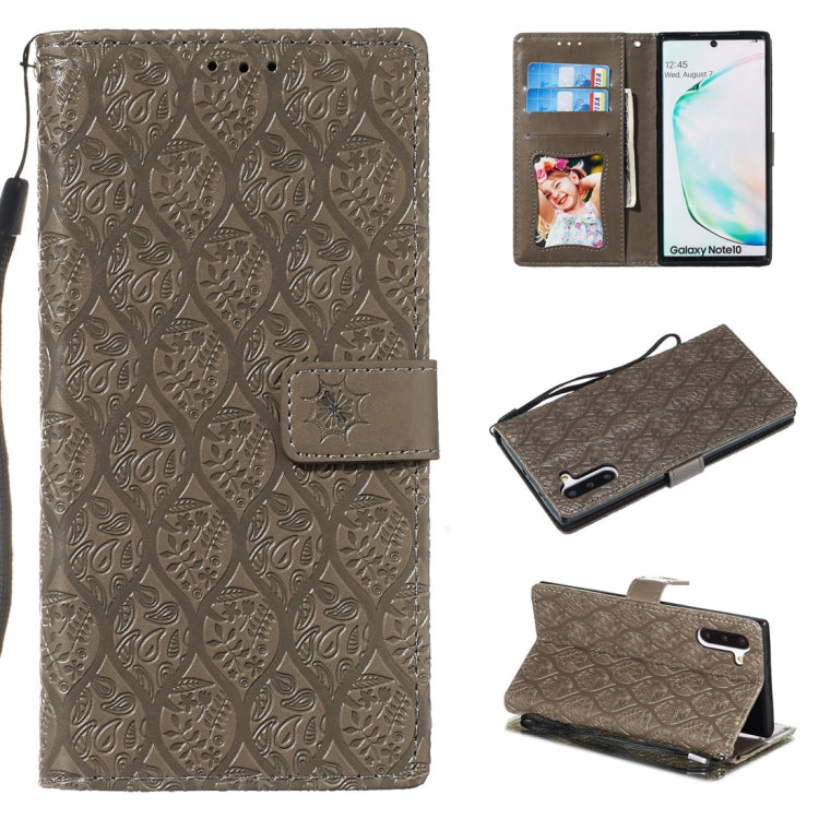 For Galaxy Note10 / Note10 5G Pressed Printing Rattan Flower Pattern Horizontal Flip PU Leather Case, with Holder & Card Slots & Wallet & Photo Frame