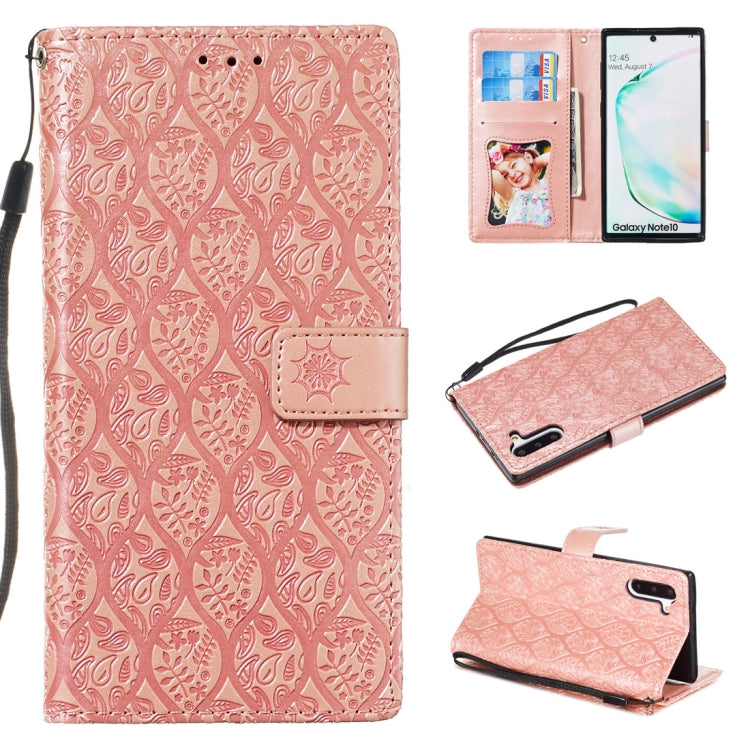 For Galaxy Note10 / Note10 5G Pressed Printing Rattan Flower Pattern Horizontal Flip PU Leather Case, with Holder & Card Slots & Wallet & Photo Frame