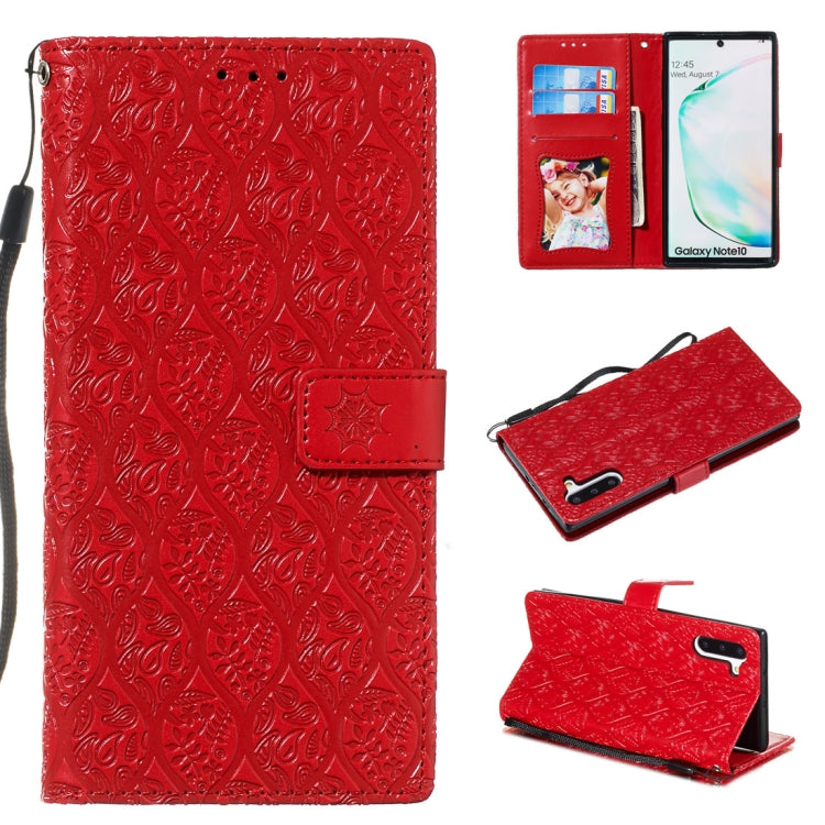 For Galaxy Note10 / Note10 5G Pressed Printing Rattan Flower Pattern Horizontal Flip PU Leather Case, with Holder & Card Slots & Wallet & Photo Frame