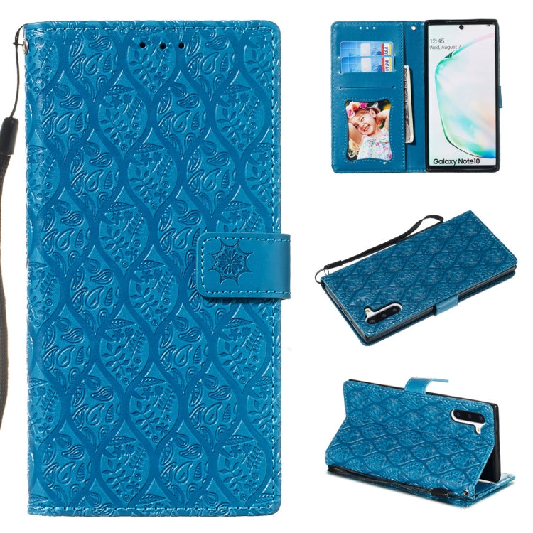 For Galaxy Note10 / Note10 5G Pressed Printing Rattan Flower Pattern Horizontal Flip PU Leather Case, with Holder & Card Slots & Wallet & Photo Frame