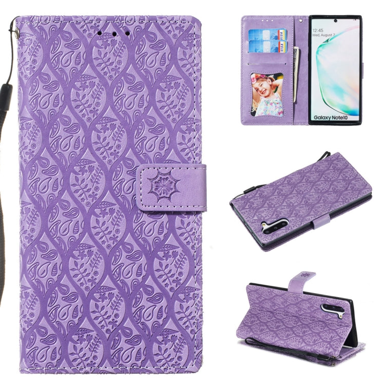 For Galaxy Note10 / Note10 5G Pressed Printing Rattan Flower Pattern Horizontal Flip PU Leather Case, with Holder & Card Slots & Wallet & Photo Frame