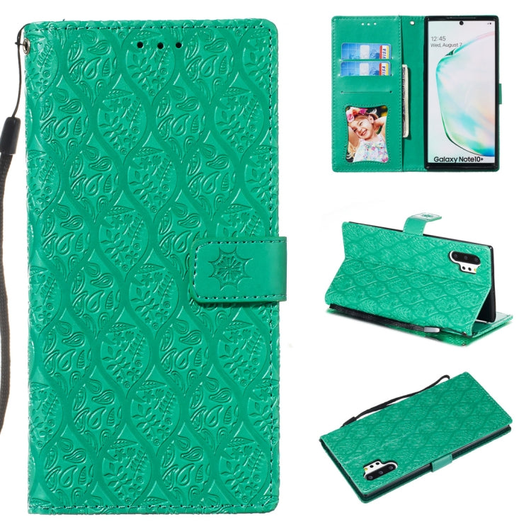 For Galaxy Note10+ / Note10+ 5G Pressed Printing Rattan Flower Pattern Horizontal Flip PU Leather Case, with Holder & Card Slots & Wallet & Photo Frame