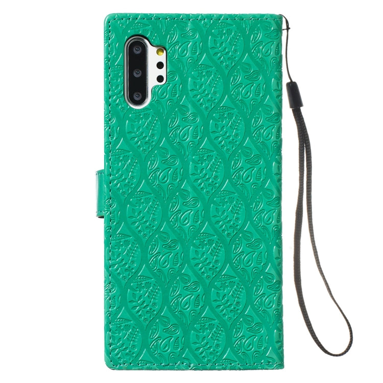 For Galaxy Note10+ / Note10+ 5G Pressed Printing Rattan Flower Pattern Horizontal Flip PU Leather Case, with Holder & Card Slots & Wallet & Photo Frame