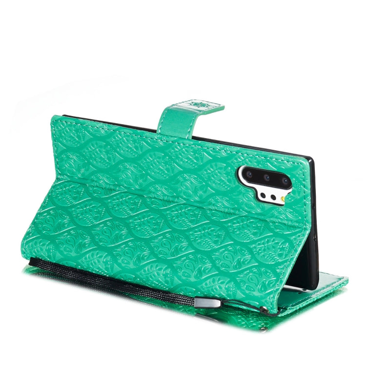 For Galaxy Note10+ / Note10+ 5G Pressed Printing Rattan Flower Pattern Horizontal Flip PU Leather Case, with Holder & Card Slots & Wallet & Photo Frame