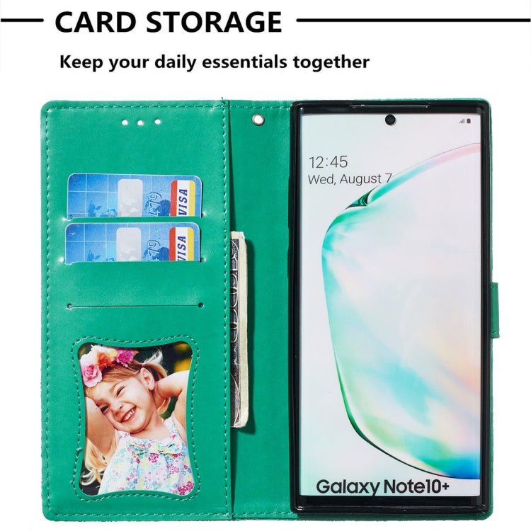 For Galaxy Note10+ / Note10+ 5G Pressed Printing Rattan Flower Pattern Horizontal Flip PU Leather Case, with Holder & Card Slots & Wallet & Photo Frame