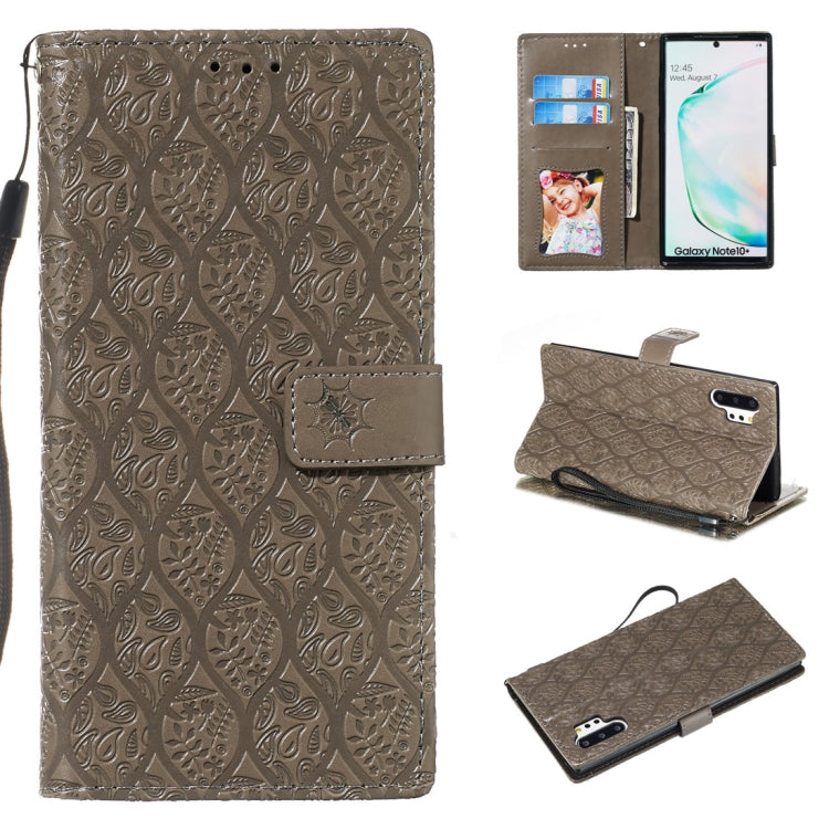 For Galaxy Note10+ / Note10+ 5G Pressed Printing Rattan Flower Pattern Horizontal Flip PU Leather Case, with Holder & Card Slots & Wallet & Photo Frame