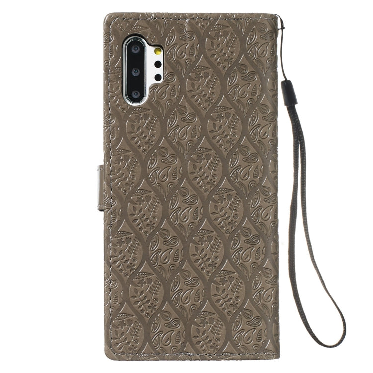 For Galaxy Note10+ / Note10+ 5G Pressed Printing Rattan Flower Pattern Horizontal Flip PU Leather Case, with Holder & Card Slots & Wallet & Photo Frame