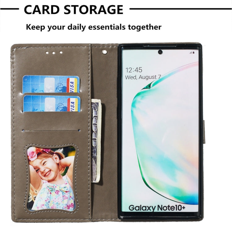 For Galaxy Note10+ / Note10+ 5G Pressed Printing Rattan Flower Pattern Horizontal Flip PU Leather Case, with Holder & Card Slots & Wallet & Photo Frame