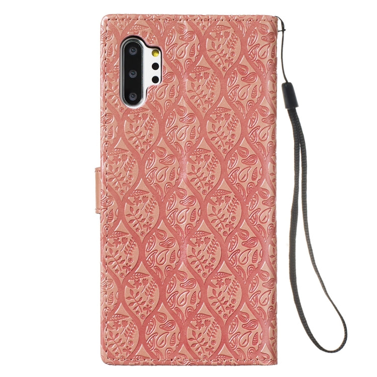 For Galaxy Note10+ / Note10+ 5G Pressed Printing Rattan Flower Pattern Horizontal Flip PU Leather Case, with Holder & Card Slots & Wallet & Photo Frame