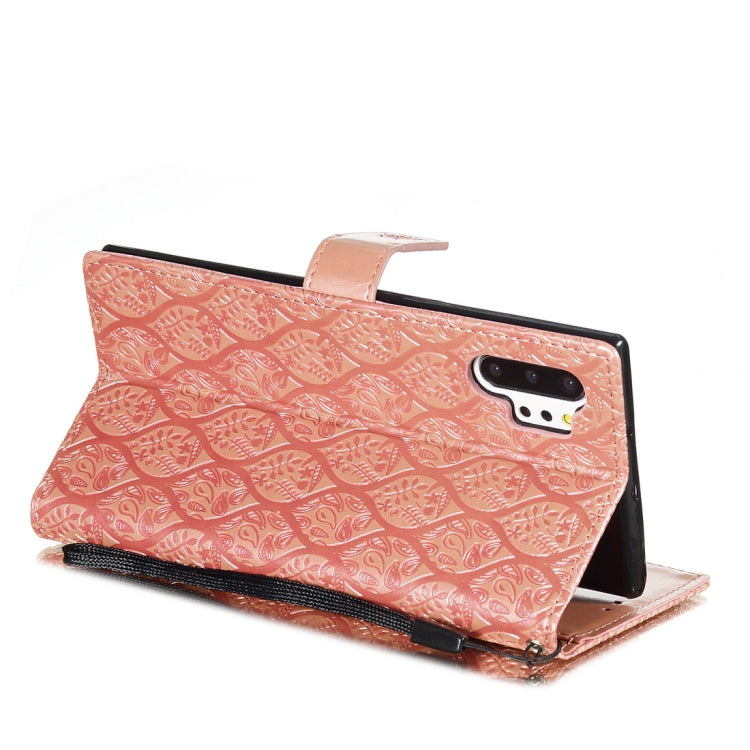 For Galaxy Note10+ / Note10+ 5G Pressed Printing Rattan Flower Pattern Horizontal Flip PU Leather Case, with Holder & Card Slots & Wallet & Photo Frame