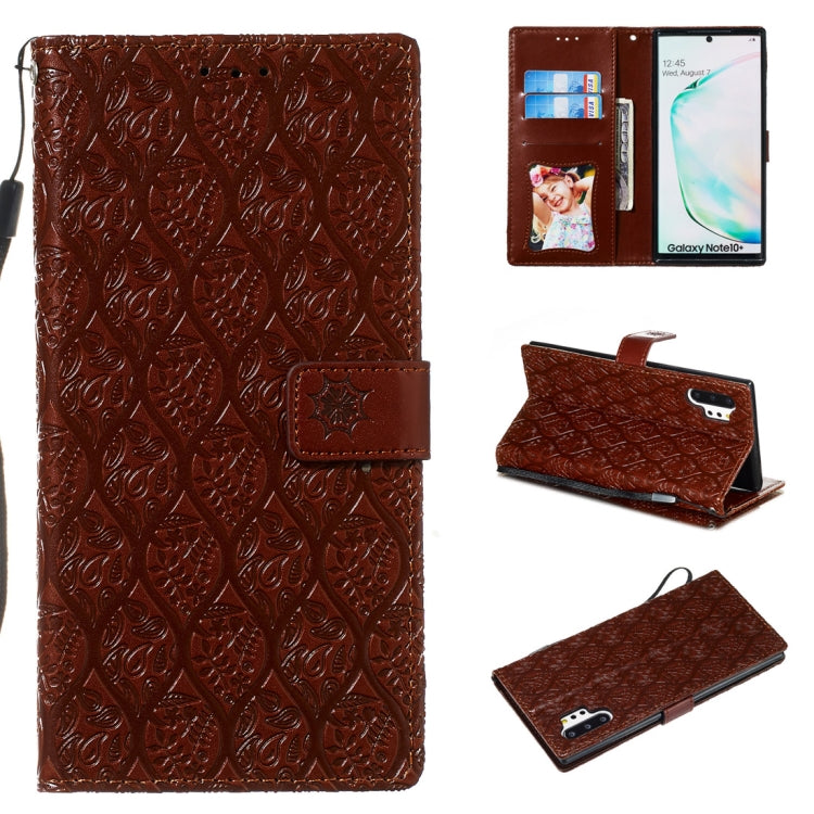 For Galaxy Note10+ / Note10+ 5G Pressed Printing Rattan Flower Pattern Horizontal Flip PU Leather Case, with Holder & Card Slots & Wallet & Photo Frame