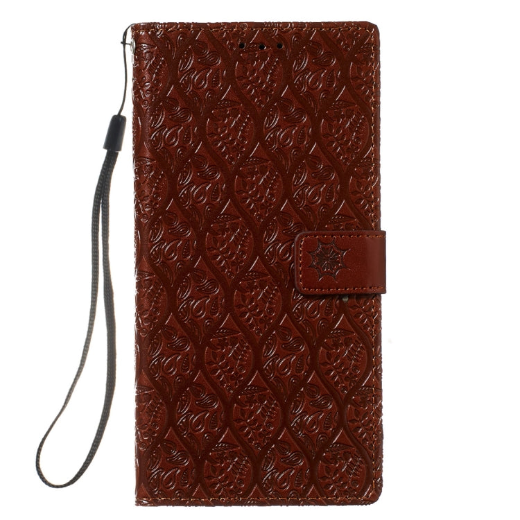For Galaxy Note10+ / Note10+ 5G Pressed Printing Rattan Flower Pattern Horizontal Flip PU Leather Case, with Holder & Card Slots & Wallet & Photo Frame