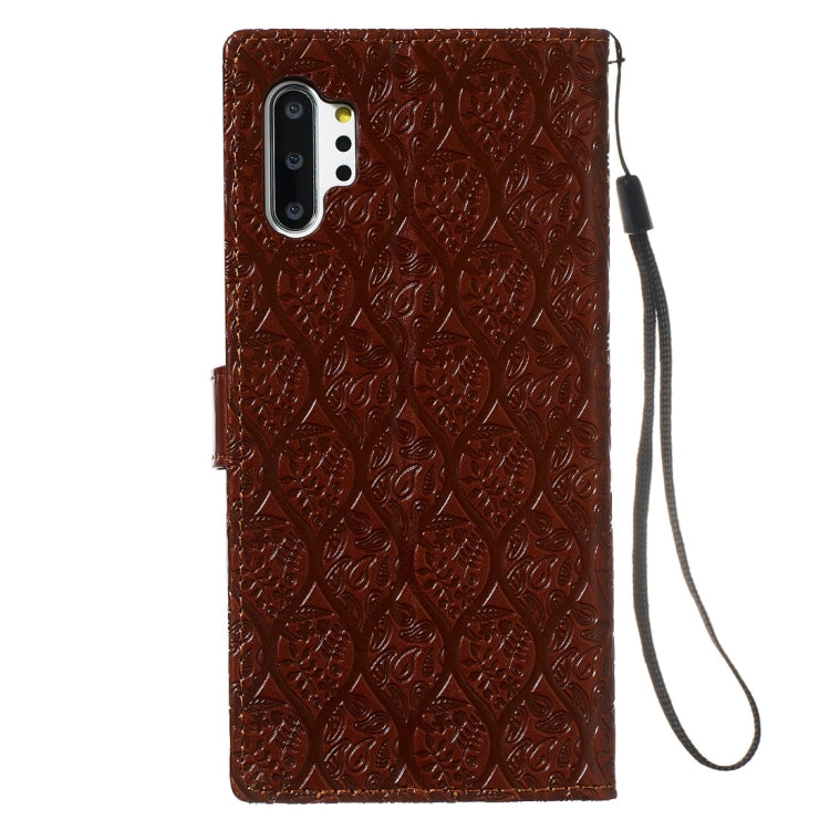For Galaxy Note10+ / Note10+ 5G Pressed Printing Rattan Flower Pattern Horizontal Flip PU Leather Case, with Holder & Card Slots & Wallet & Photo Frame