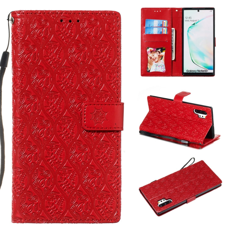 For Galaxy Note10+ / Note10+ 5G Pressed Printing Rattan Flower Pattern Horizontal Flip PU Leather Case, with Holder & Card Slots & Wallet & Photo Frame
