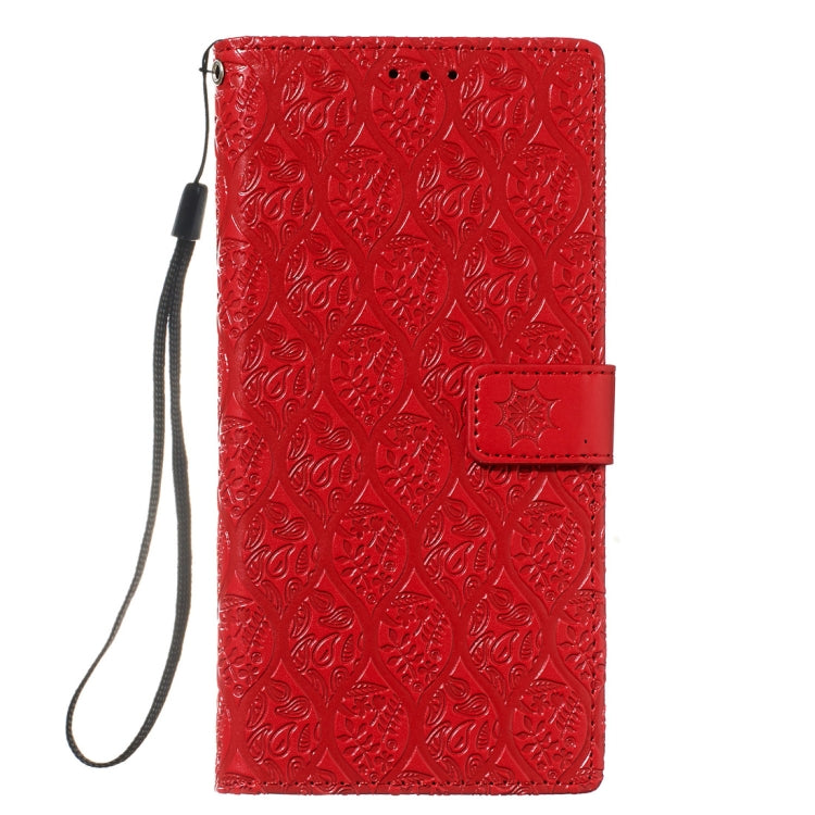 For Galaxy Note10+ / Note10+ 5G Pressed Printing Rattan Flower Pattern Horizontal Flip PU Leather Case, with Holder & Card Slots & Wallet & Photo Frame