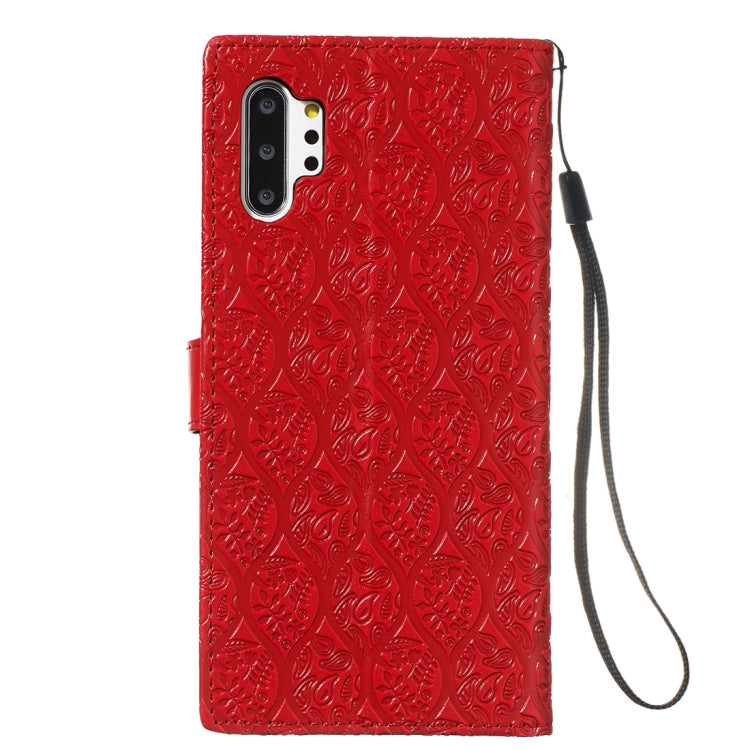 For Galaxy Note10+ / Note10+ 5G Pressed Printing Rattan Flower Pattern Horizontal Flip PU Leather Case, with Holder & Card Slots & Wallet & Photo Frame