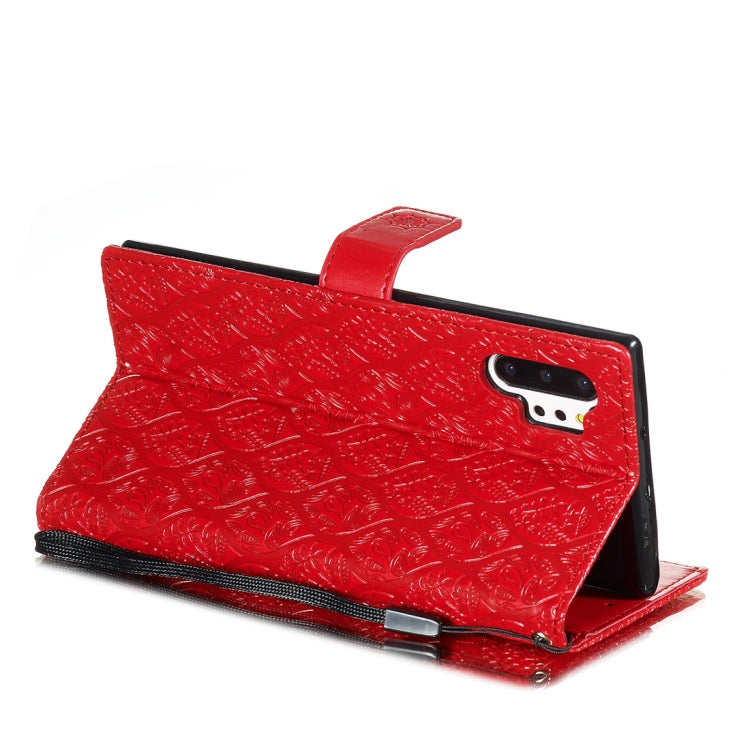 For Galaxy Note10+ / Note10+ 5G Pressed Printing Rattan Flower Pattern Horizontal Flip PU Leather Case, with Holder & Card Slots & Wallet & Photo Frame