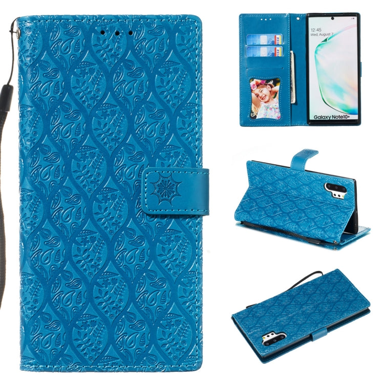For Galaxy Note10+ / Note10+ 5G Pressed Printing Rattan Flower Pattern Horizontal Flip PU Leather Case, with Holder & Card Slots & Wallet & Photo Frame