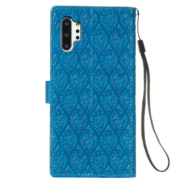 For Galaxy Note10+ / Note10+ 5G Pressed Printing Rattan Flower Pattern Horizontal Flip PU Leather Case, with Holder & Card Slots & Wallet & Photo Frame