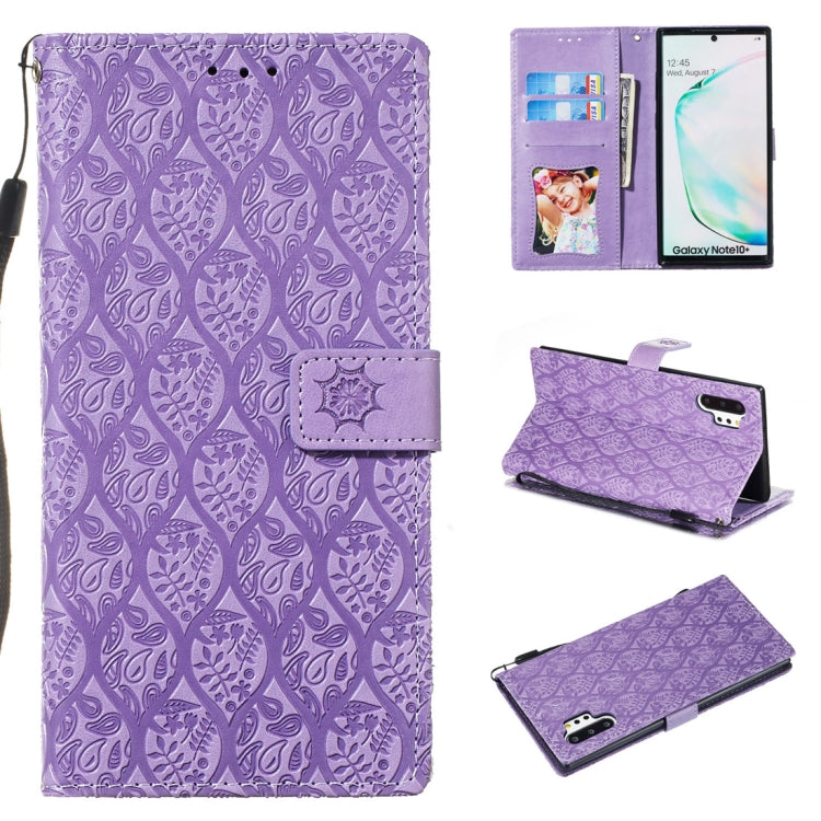 For Galaxy Note10+ / Note10+ 5G Pressed Printing Rattan Flower Pattern Horizontal Flip PU Leather Case, with Holder & Card Slots & Wallet & Photo Frame