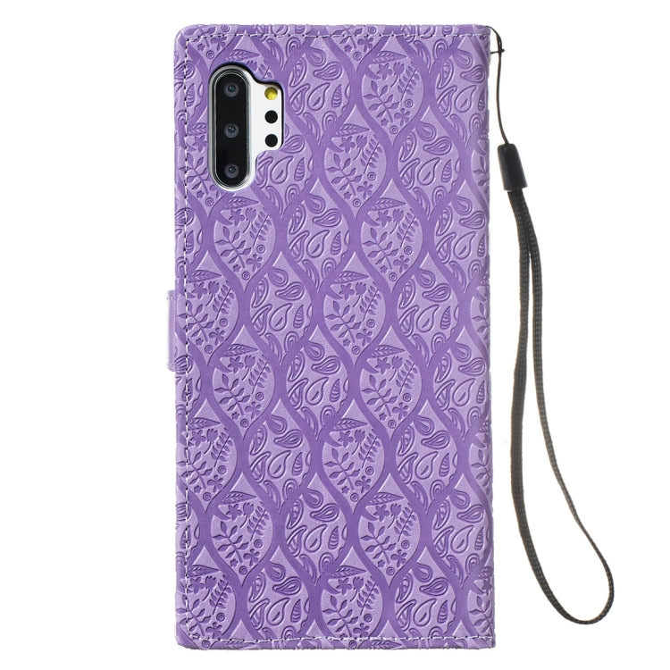 For Galaxy Note10+ / Note10+ 5G Pressed Printing Rattan Flower Pattern Horizontal Flip PU Leather Case, with Holder & Card Slots & Wallet & Photo Frame