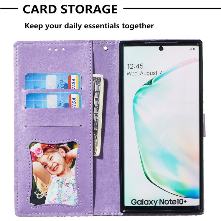 For Galaxy Note10+ / Note10+ 5G Pressed Printing Rattan Flower Pattern Horizontal Flip PU Leather Case, with Holder & Card Slots & Wallet & Photo Frame