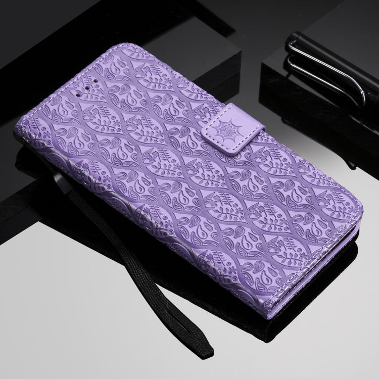 For Galaxy Note10+ / Note10+ 5G Pressed Printing Rattan Flower Pattern Horizontal Flip PU Leather Case, with Holder & Card Slots & Wallet & Photo Frame