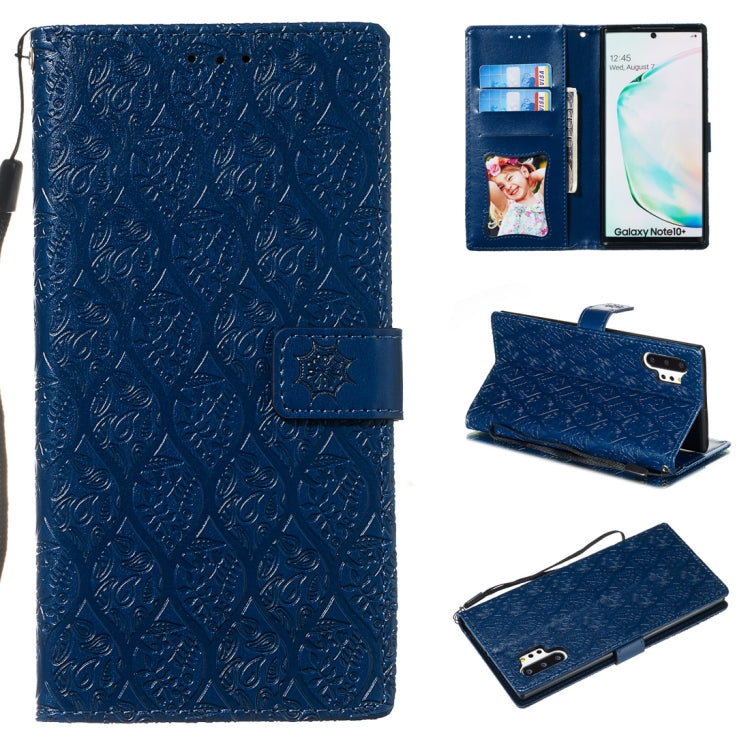 For Galaxy Note10+ / Note10+ 5G Pressed Printing Rattan Flower Pattern Horizontal Flip PU Leather Case, with Holder & Card Slots & Wallet & Photo Frame