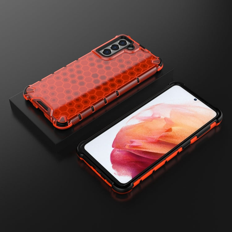 For Samsung Galaxy S21 5G Shockproof Honeycomb PC + TPU Case with Neck Lanyard