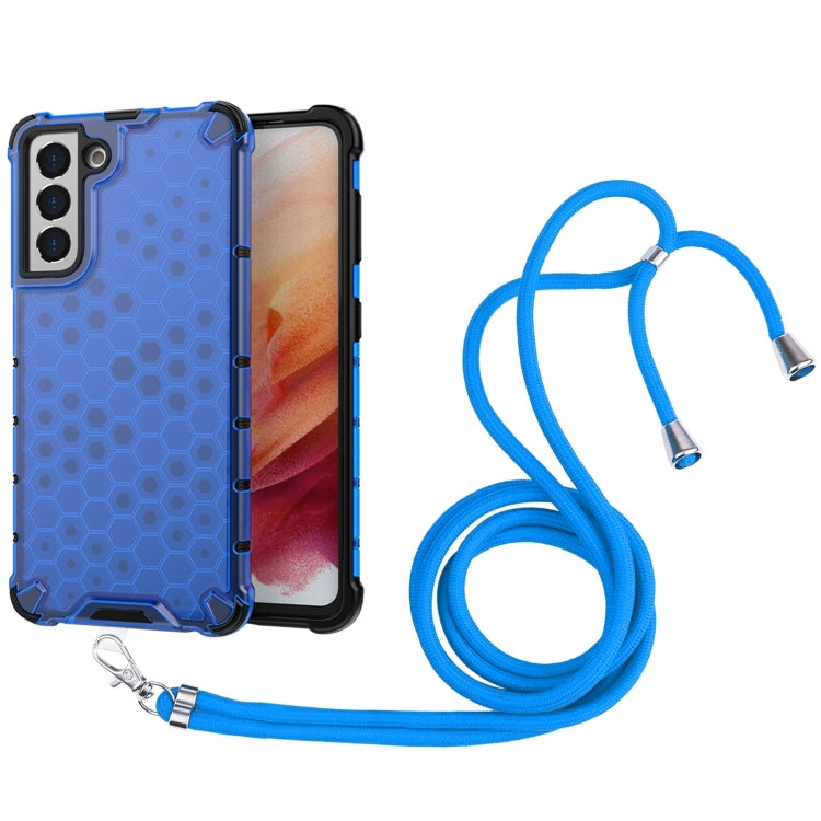 For Samsung Galaxy S21 5G Shockproof Honeycomb PC + TPU Case with Neck Lanyard