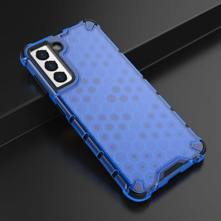 For Samsung Galaxy S21 5G Shockproof Honeycomb PC + TPU Case with Neck Lanyard