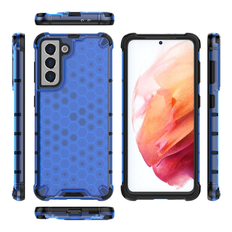 For Samsung Galaxy S21 5G Shockproof Honeycomb PC + TPU Case with Neck Lanyard