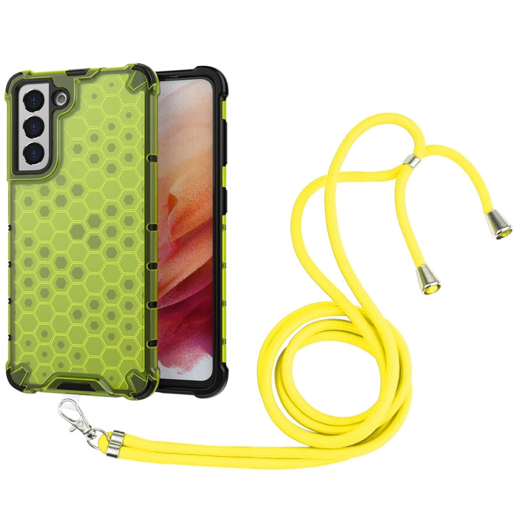 For Samsung Galaxy S21 5G Shockproof Honeycomb PC + TPU Case with Neck Lanyard