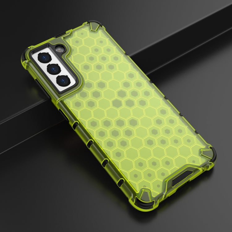 For Samsung Galaxy S21 5G Shockproof Honeycomb PC + TPU Case with Neck Lanyard