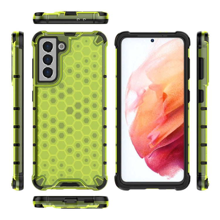 For Samsung Galaxy S21 5G Shockproof Honeycomb PC + TPU Case with Neck Lanyard