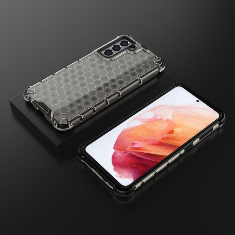 For Samsung Galaxy S21 5G Shockproof Honeycomb PC + TPU Case with Neck Lanyard