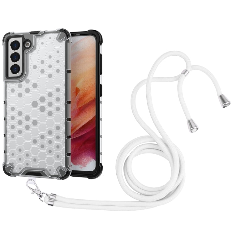 For Samsung Galaxy S21 5G Shockproof Honeycomb PC + TPU Case with Neck Lanyard