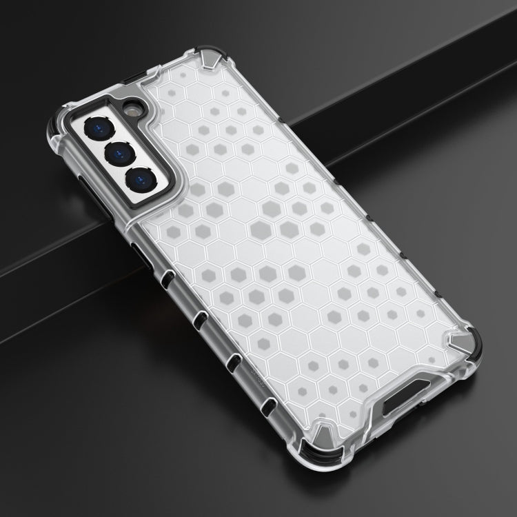 For Samsung Galaxy S21 5G Shockproof Honeycomb PC + TPU Case with Neck Lanyard
