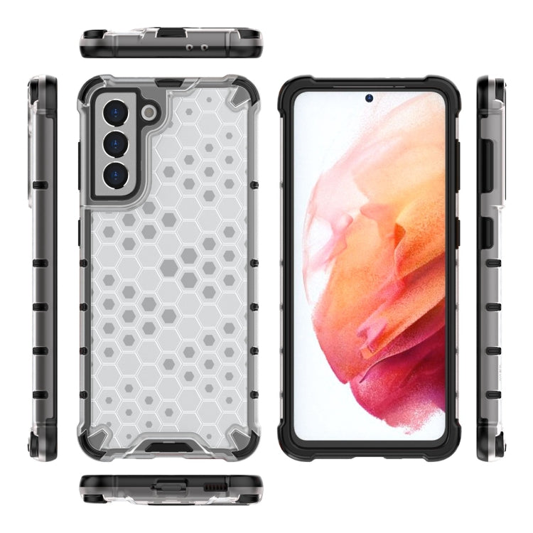 For Samsung Galaxy S21 5G Shockproof Honeycomb PC + TPU Case with Neck Lanyard