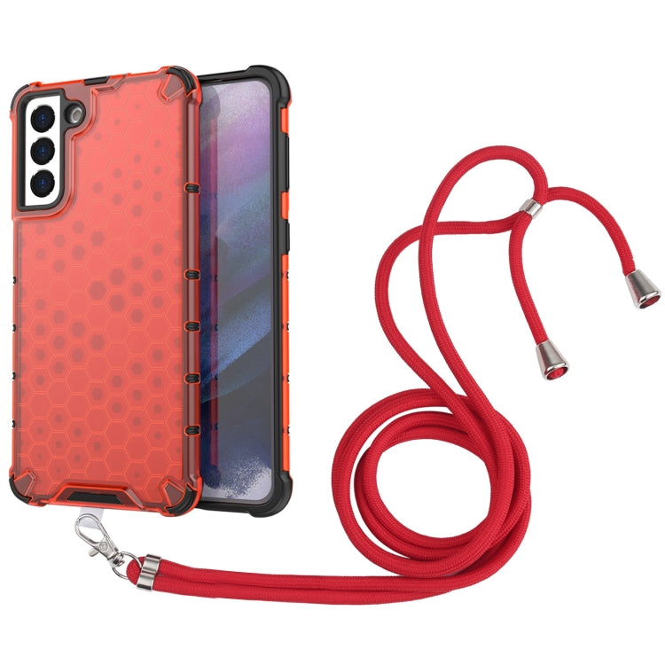 For Samsung Galaxy S21+ 5G Shockproof Honeycomb PC + TPU Case with Neck Lanyard