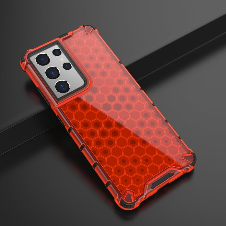 For Samsung Galaxy S21 Ultra 5G Shockproof Honeycomb PC + TPU Case with Neck Lanyard