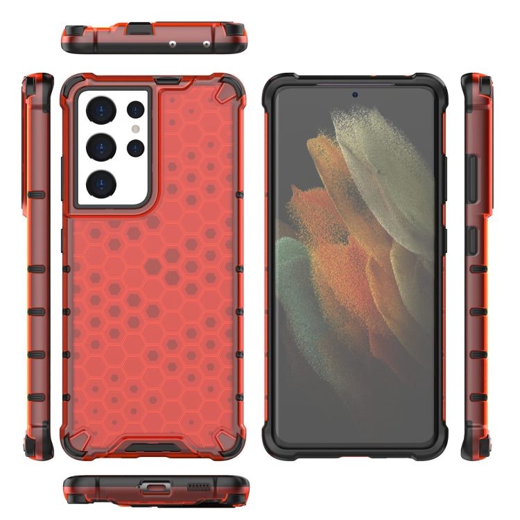 For Samsung Galaxy S21 Ultra 5G Shockproof Honeycomb PC + TPU Case with Neck Lanyard