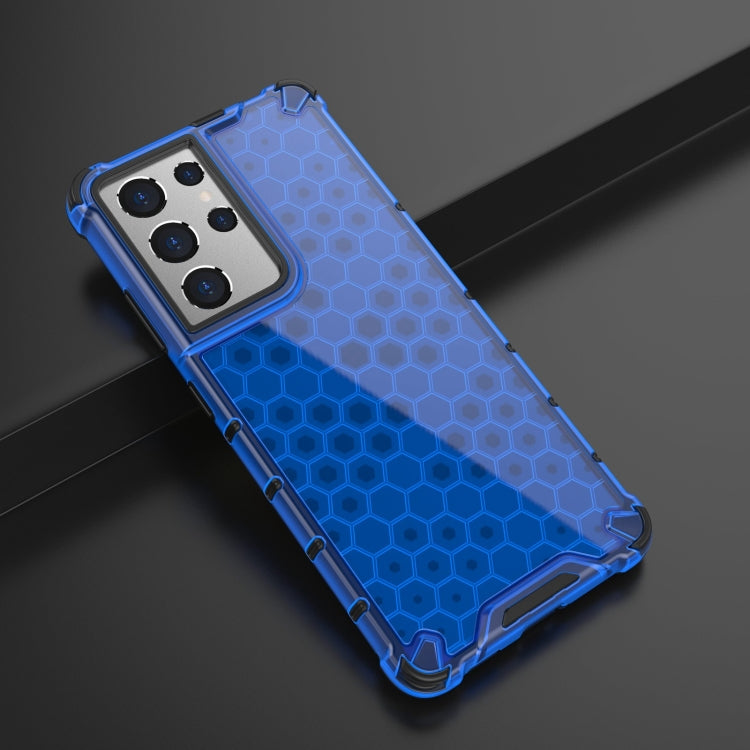 For Samsung Galaxy S21 Ultra 5G Shockproof Honeycomb PC + TPU Case with Neck Lanyard