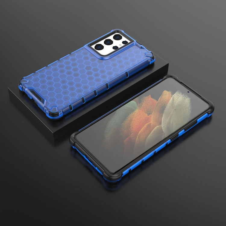 For Samsung Galaxy S21 Ultra 5G Shockproof Honeycomb PC + TPU Case with Neck Lanyard