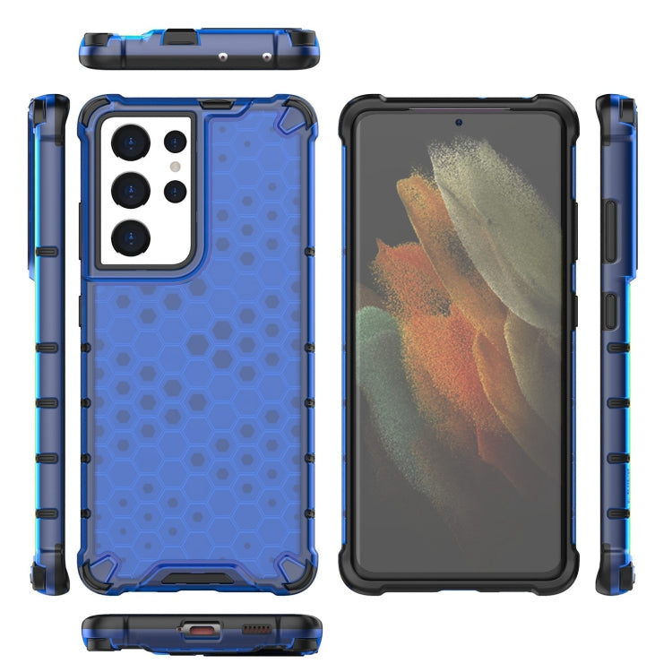 For Samsung Galaxy S21 Ultra 5G Shockproof Honeycomb PC + TPU Case with Neck Lanyard