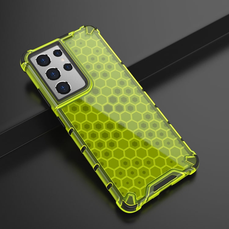 For Samsung Galaxy S21 Ultra 5G Shockproof Honeycomb PC + TPU Case with Neck Lanyard
